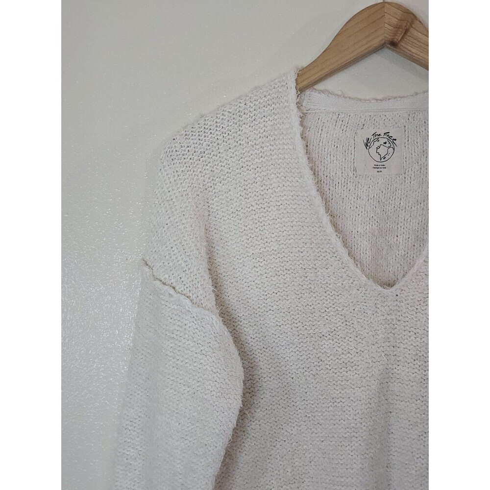 Free People We The Free Theo Cropped V Neck Sweater Ivory Knit Womens XS - Picture 5 of 13